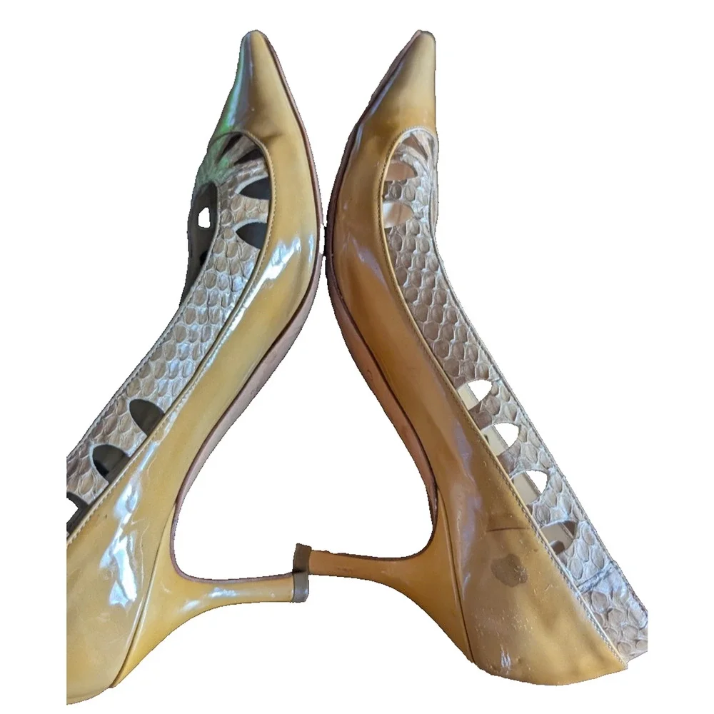 JIMMY CHOO‎ London Patent Leather Pointed Toe Heels Pumps Size 37.5